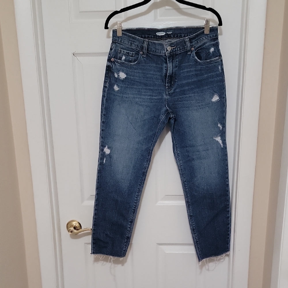 Old Navy Blue Boyfriend Jeans with Distressed Details